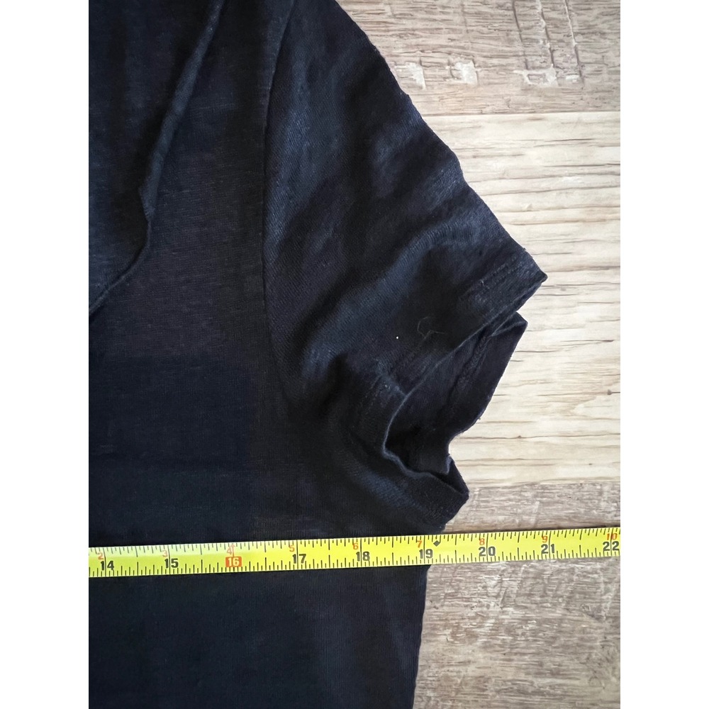 Sundance Black V-Neck Ruffle Neck Top Size Medium 100% Linen Short Sleeve - Picture 5 of 6